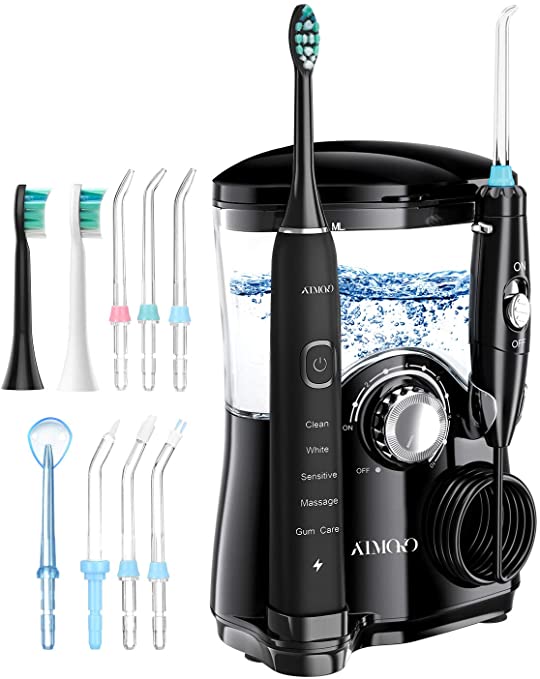 Water Flosser, ELLESYE 600ml Oral Irrigator & Electric Toothbrush with 7 Multifunctional Jet Tips, 3 Min Timer, Dental Water Flosser for Braces Care & Teeth Cleaning, Quiet Design Family