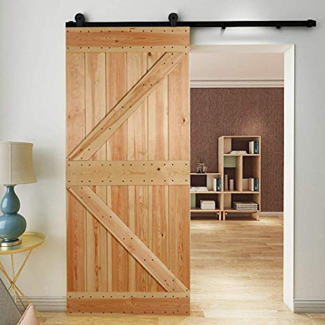 CCJH 4FT Sliding Barn Door Hardware Kit, Heavy Duty, Smoothly and Silently, Easy to Install, Fit 24" Thickness Single Door Panel, T-Shaped Style Black