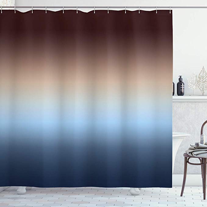 Ambesonne Ombre Shower Curtain, Arrangement with Gradual Color Change Modern Ornamentation Abstract Illustration, Cloth Fabric Bathroom Decor Set with Hooks, 70" Long, Blue and Brown