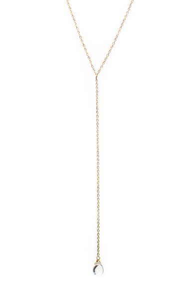 Gold Necklace 14K Gold Dipped Y Necklace Water Droplet Pendant - Long Lariat Style