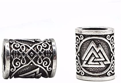 GraceAngel 5pcs Norse Viking Rune Scandinavian Beads for Pendant Necklace, Bracelet, Hair Beards Making