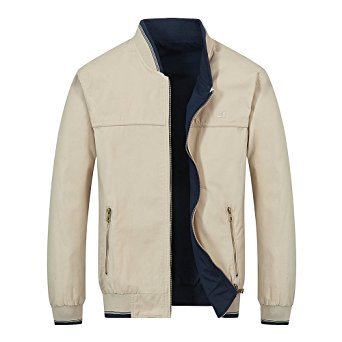 RongYue Men's Casual Reversible Cotton Jacket Light Windbreaker Jacket