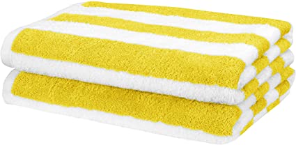 AmazonBasics Cabana Stripe Beach Towel - Pack of 2, Yellow