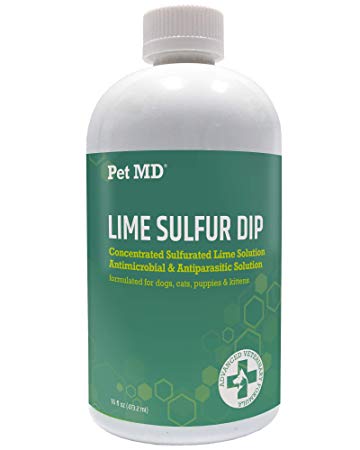 Pet MD Lime Sulfur Dip for Dogs, Cats, Horses - Mange Treatment, Ringworm, Skin Mites, Lice, Fungal and Bacterial Infections - 16 oz Shampoo