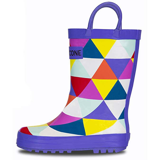 LONECONE Rain Boots with Easy-On Handles in Fun Patterns for Toddlers and Kids