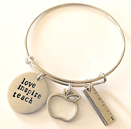 Teacher Appreciation Gift, Love Inspire Teach, Hand Stamped Bangle Bracelet