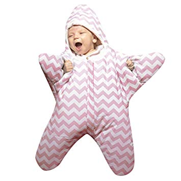 Fiaya Newborn Baby Star Receiving Blanket Bunting Winter Sleeping Bag Wrap Swaddle Blanket Cotton Plush Sleep Sack Stroller Wrap for Baby Boys and Girls (Pink1, 12-24 Months)