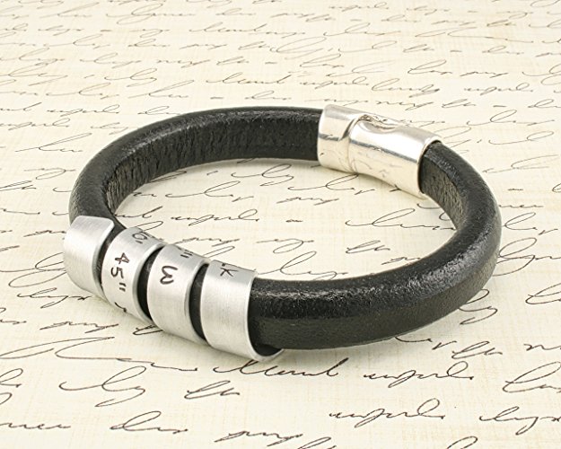 Secret Message spiral stamped bracelet - "Latitude / Longitude of a place special to your heart" - Hand stamped aluminum/leather bracelet with magnetic clasp. Custom made for you.