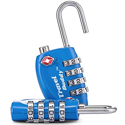 2 x TSA Security Padlock - 4-dial Combination Travel Suitcase Luggage Bag Code Lock (BLUE) - LIFETIME WARRANTY