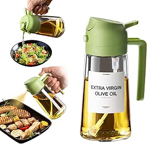 TrendPlain 16oz Oil Dispenser Bottle for Kitchen - 2 in 1 Olive Oil Dispenser and Oil Sprayer - 470ml Olive Oil Bottle w/Stickers - Oil Sprayer for Cooking, Kitchen, Salad, Barbecue Green