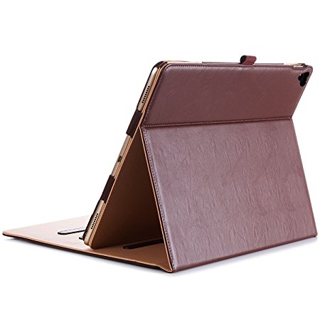 Apple iPad Pro 12.9 Case - ProCase Leather Stand Folio Case Cover for iPad Pro 12.9 Inch (Both 2017 and 2015 Models), with Multiple Viewing Angles, Auto Sleep/Wake, Apple Pencil Holder (Brown)