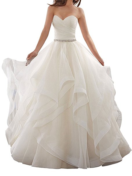 APXPF Women's Organza Ruffles Ball Gown Wedding Dresses Bride Dress