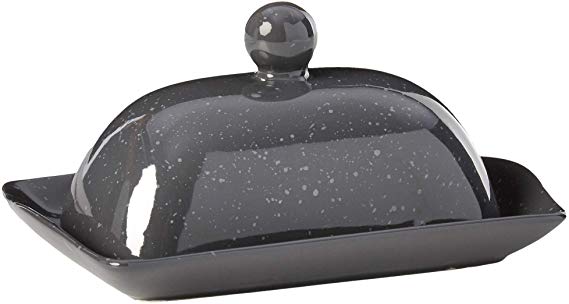 Boston Warehouse 95142 Speckleware Butter Dish with Lid, Charcoal