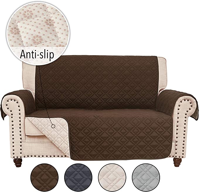 RHF Anti-Slip Loveseat Covers for Leather Sofa, Couch Cover, Loveseat Cover for Living Room, Slipcover&Love Seat Couch Covers, Slip-Resistant Couch Cover for Leather Sofa (Loveseat: Chocolate)