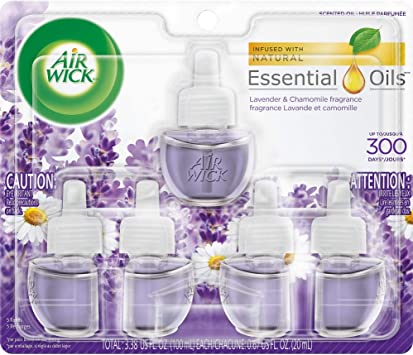 Air Wick Plug in Scented Oil 5 Refills, Lavender and Chamomile, (5x0.67oz), Essential Oils, Air Freshener