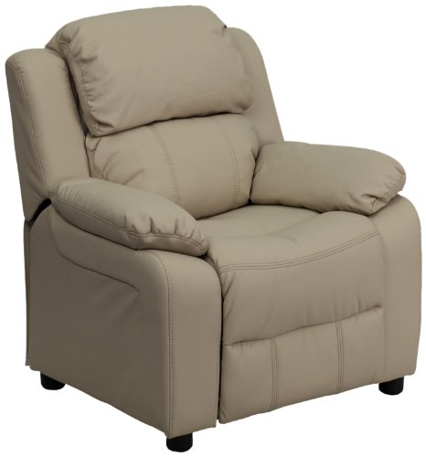 Flash Furniture BT-7985-KID-BGE-GG Deluxe Heavily Padded Contemporary Beige Vinyl Kids Recliner with Storage Arms