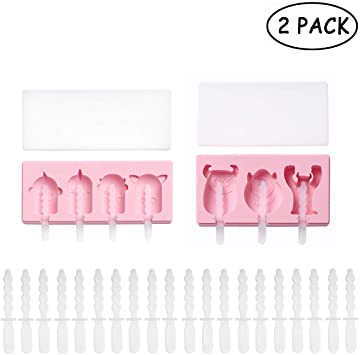HENGYI Popsicle Molds,2 Pack Silicone Ice Pop Molds 3 Cavities,Homemade Ice Cream Mold Unicorn and Fruits with 10 Plastic Rods for DIY Ice Cream (2 PACK, Halloween and Piggy)