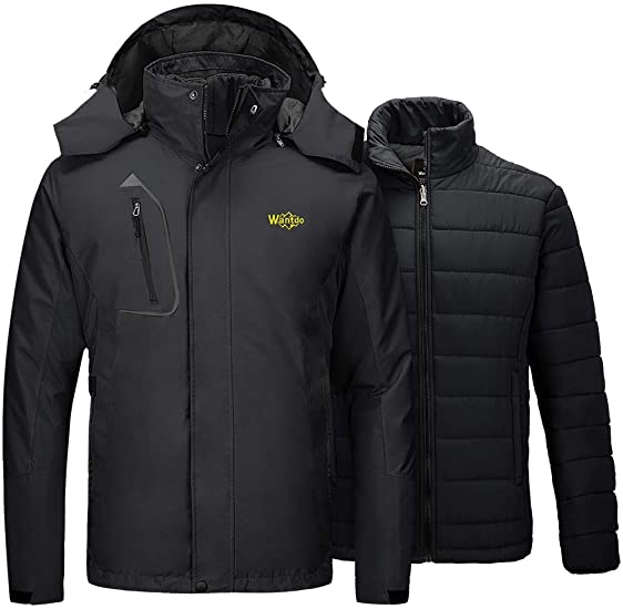 Wantdo Men's 3 in 1 Puffer Liner Ski Jacket Waterproof Rain Snow Warm Winter Coat