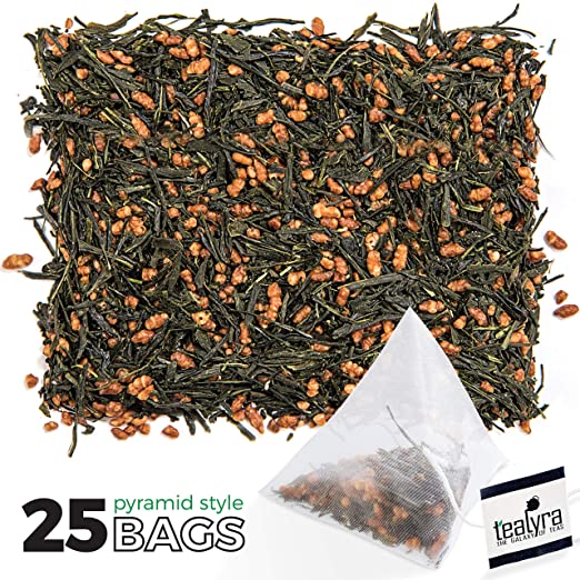 Tealyra - Imperial Gyokuro Genmaicha - 25 Bags - Japanese Loose Leaf Tea - Gen Mai Cha Green Tea, Brown Roasted Rice - Organically Grown - 25 Sachets