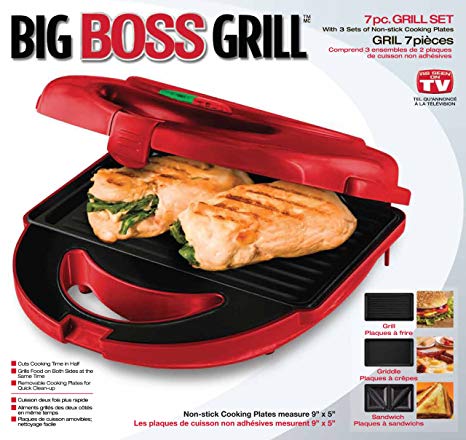 Big Boss 8869 7-Piece Grill Set with 3 Sets of Non-Stick Cooking Plates, Red