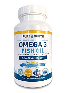 Pure North - Premium Omega 3 Wild Caught Fish Oil, Highly Concentrated EPA DHA Triglyceride Form with Natural Lemon Flavor
