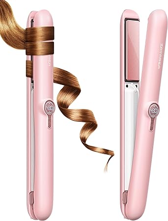 Cordless Hair Straightener, Portable Ceramic Hair Straightener and Curler for On-The-go Styling, Travel Straightening Iron USB Rechargeable Cordless Flat Iron for All Hair Types, Gift for Girls/Women