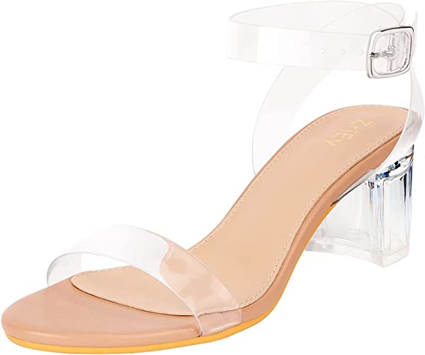 ZriEy Chunky Heels for Women Strappy Platform SandalsOpen Toe Heeled Sandals Ankle Strap Adjustable Buckle Lucite Chunky High Heel Shoes