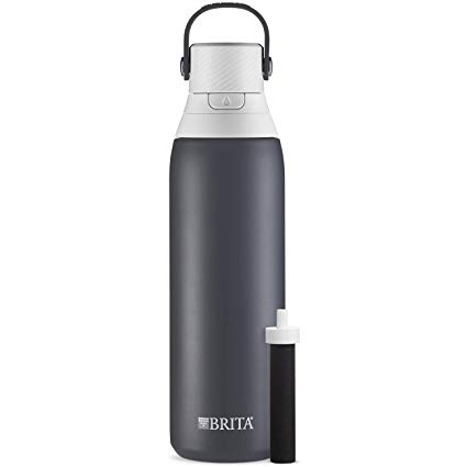 Brita 20 Ounce Premium Filtering Water Bottle with Filter - Double Wall Insulated Stainless Steel Bottle - BPA Free - Carbon and Assorted Colors