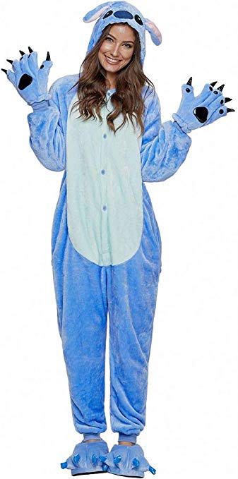 ReachMe Stitch Onesie Pajamas with Matching Gloves and Slippers Animal Pjs Halloween Costumes Party Wear