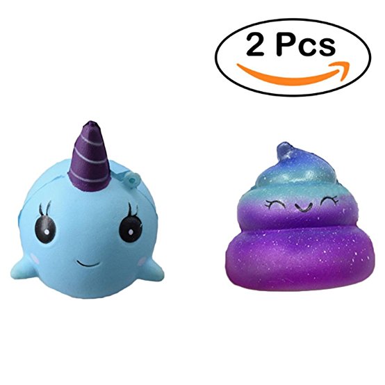 omaky Kawaii Slow Rising Squishies Cream Scented Squeeze Kid Toy  Charm  (1 Pc Starry Poop Emoji  1 Pc Whale)