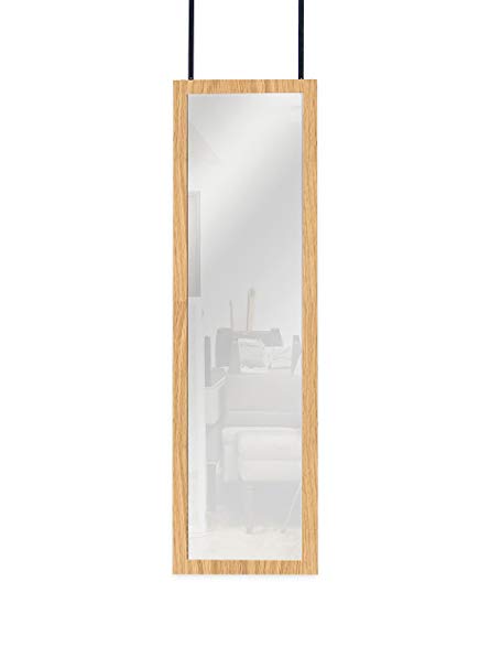 Mirrotek Over the Door Wall Mounted Full Length Door Dressing Mirror, Hardware Included, Oak Finish