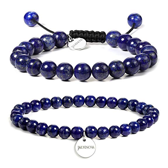 JADENOVA Gemstone Bracelet Chakra Bead Bracelet Energy Healing Crystal Yoga Beaded Natural Stone Bead Bracelet for Men Women Stretch Bracelet (2pcs, 6mm, 8mm, 10mm)