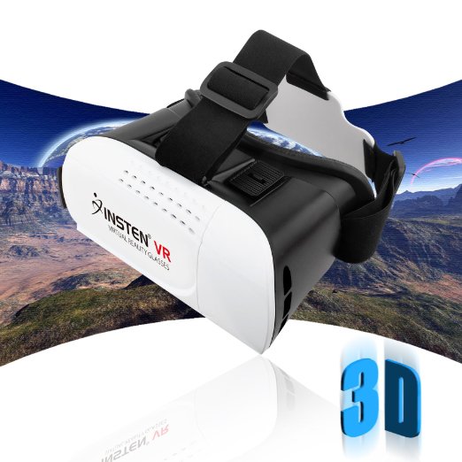 Insten [Adjustable] 3D Glasses Virtual Reality Headset VR box For Google Cardboard, Samsung S7 Edge, iPhone SE/ 6/6s Plus, Smartphones within 4.7 - 6 inch perfect for 3D Movies/Games, White/Black