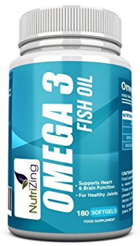 NutriZing’s Omega-3 High Strength Supplement ~ 2000mg, 660 EPA 440 DHA per serving ~ 180 soft gels ~ Fish Oil Capsules ~ Essential Fatty Acids ~ Boost Immune System, Support Heart & Brain Health, Help Cholesterol, Best For Joint Care ~ Made in UK ~ Money Back Guarantee