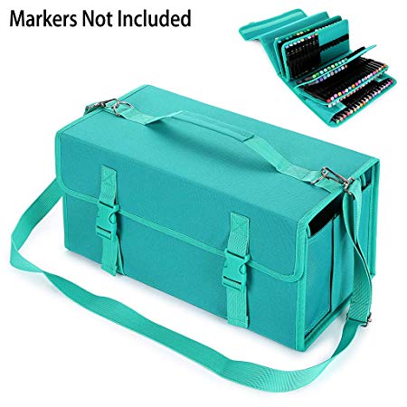 BTSKY New 171 Slots Marker Case Lipstick Organizer-Canvas Markers Holder for for Primascolor Markers and Copic Sketch Markers Green