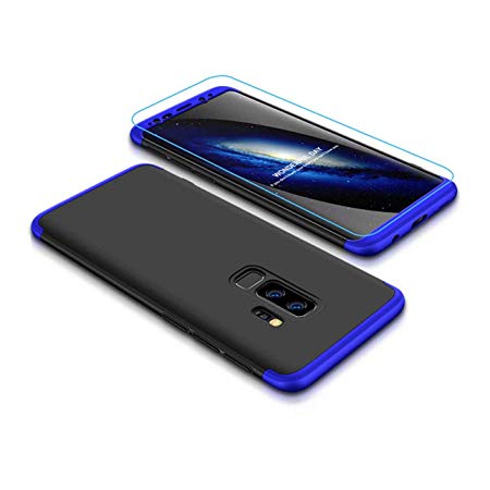 Samsung Galaxy S8 Case, Laixin 360° Full Body PC Protective Skin Cover with Tempered Glass Screen Protector Film Anti-fingerprint Shockproof Plastic Hard Phone Shell (Blue & Black)