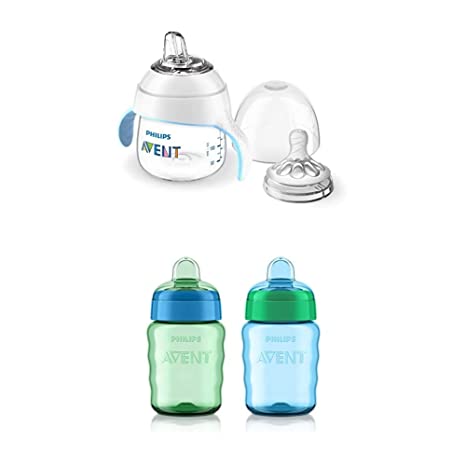 Philips Avent Sippy Cup Bundle with Natural Trainer Cup, 5 Ounce, 1 Pack   My Easy Sippy Cup, 9 Ounce, 2 Pack, Blue/Green