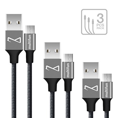 Nylon Braided Micro USB Cable 10FT 6FT 1FT, 3 Pack multifun High Speed USB 2.0 Charging Data Cable Sync and Charging Cord for Samsung, Nexus, LG, HTC, Motorola, Android Smartphone and More New Version