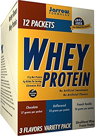 Jarrow Formulas Whey Protein, Supports Muscle Development, 3 Flavor Variety Pack, 12 Count