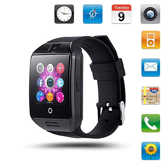 Smartwatch Sim Card Camera for Men Women Kids - Bluetooth Smart Watches Android Cell Phone Watch Card SD with Pedometer Music Player (Black)