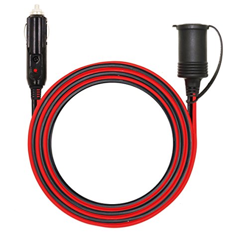 MOTOPOWER MP68998B 6FT 12V Cigarette Lighter Plug to Female Socket Extension Cable with Waterproof Cap and LED light Fuse Protected
