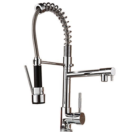 CO-Z 17.7" Kitchen Single Handle Sink Faucet Two 360° Swivel Spouts Pull Down Mixer Tap Chrome Finished