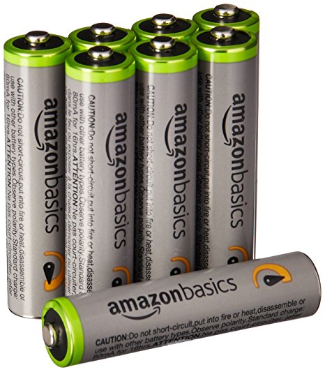 AmazonBasics High Capacity AAA Pre-Charged Rechargeable Batteries 850 mAh / minimum: 800 mAh [Pack of 8] - Outer Jacket May Vary