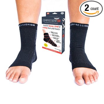 Plantar Fasciitis Foot Sleeves by CompressionDR - Instant Arch, Ankle, Achilles Tendon Support (Black) - Great for Golf, Tennis, Basketball, Walking, Running - Soothe & Relieve Tired Aching Feet and Heels, Order Today!