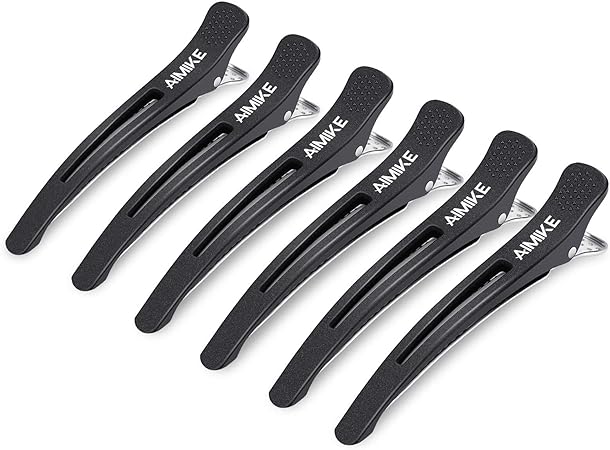 AIMIKE 6 Pezzi Fermagli per Capelli Professionali per lo Styling Della Sezione, a Becco D'anatra con Fascia in Silicone, per Parrucchieri - Neri 4,3 "