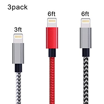 iPhone Charger Cable,3 Pack 3FT 6FT 6FT Extra Long Lightning Cable Nylon Braided iPhone 6 Charger Cable Charging for iPhone 7/7 Plus/6s/6s Plus/6/6 Plus/5/5S/5C/SE,iPad 4,iPad Air 1/2,iPad Mini 1/2/3