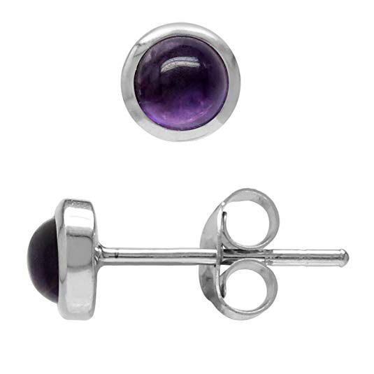 4MM Petite Cabochon Amethyst White Gold Plated 925 Sterling Silver Stud Earrings