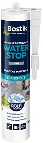 Bostik Membrane d'Étanchéité Waterstop – Jointe, Colle, Rebouche – Réparation de Fuites, Infiltrations, Fissures – Tous Matériaux – Directe Sans Primaire – MS Polymère – Gris – Cartouche 290 ml