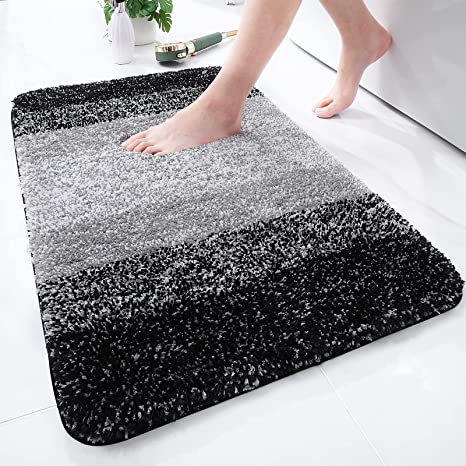 Olanly Luxury Bathroom Rug Mat, Extra Soft and Absorbent Microfiber Bath Rugs, Non-Slip Plush Shaggy Bath Carpet, Machine Wash Dry, Bath Mats for Bathroom Floor, Tub and Shower, 20x32, Black