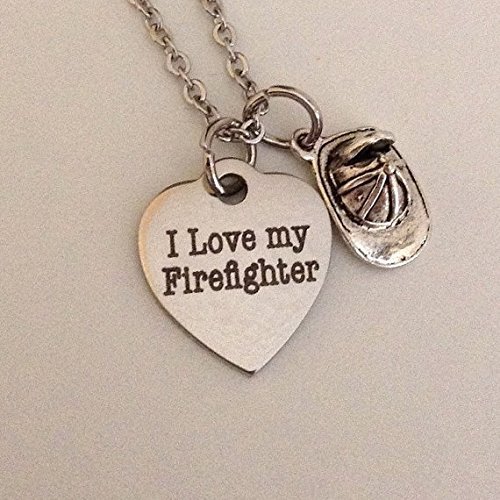 Firefighter necklace - I love my firefighter - Firefighter wives - Petite stainless steel necklace